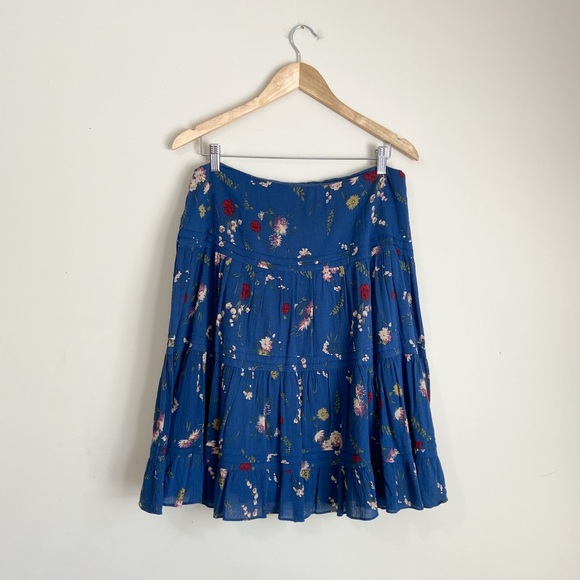Chaps Blue Floral Tiered Skirt - Picture 1 of 7